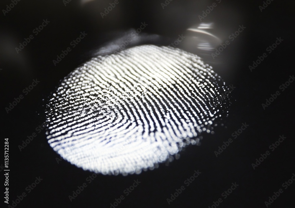 Aufkleber illuminated fingerprint security identity biometrics forensics closeup detail texture science