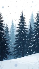 Obraz premium Silhouettes of evergreen trees with snow falling 