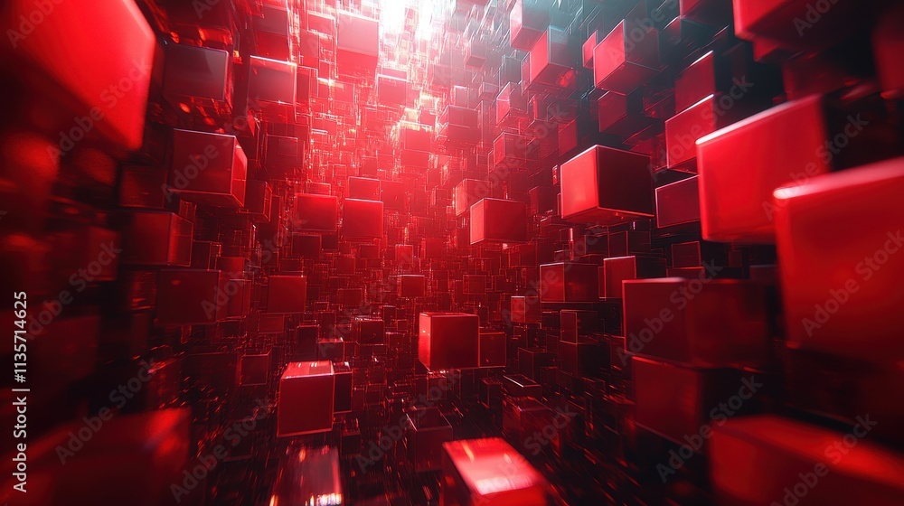 Poster abstract vertical animation red geometric background with rotating cubes seamless looped video 3d re