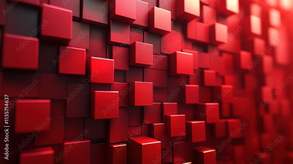 Aufkleber abstract vertical animation red geometric background with rotating cubes seamless looped video 3d re