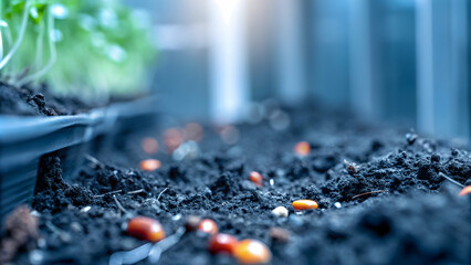 Fototapeta premium Close-up of Rich Compost Soil Particles in Community Garden Highlighting Sustainability and Soil Health in Urban Agriculture