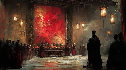 Obraz premium Ancient Temple Ritual: A Painting of Faith and Ceremony