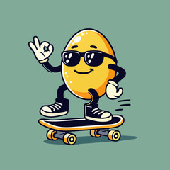 Cool Egg Cartoon Character Playing Skateboard