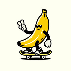 Cartoon Illustration of banana Skateboarding 