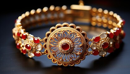 Fototapeta premium Raksha bandhan Close up of rakhi with kumkum copy space, photo-realistic,clear facial features, 