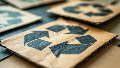 Naklejka premium A pile of assorted paper and cardboard materials marked with the universal recycling symbol