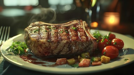 Gourmet Steak Dinner Flat Design Side View