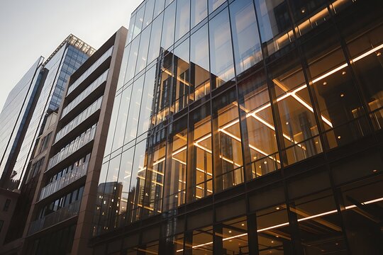 Office building exterior with contemporary skyscrapers glass architecture background