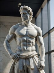 Modern style male statue made of white marble stone with natural light