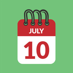 July 10 Calendar icon vector illustration.