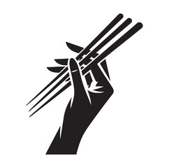 a hand holding chopsticks silhouette vector illustration
