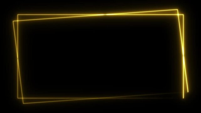 Golden line frame. Rectangle border. Line art. Neon. Isolated on black background. Animated gold line. Copy space. Elegance and sophistication. For photos, invitations, or art. A sleek, luxurious.

