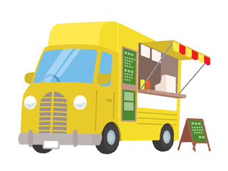 路上販売するキッチンカーのイラスト