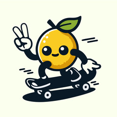 lemon cartoon character skateboarding