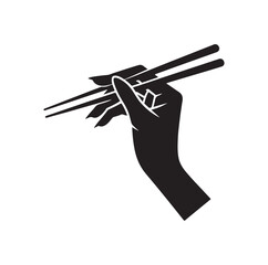 a hand holding chopsticks silhouette vector illustration