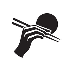 a hand holding chopsticks silhouette vector illustration