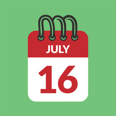 July 16 Calendar icon vector illustration.