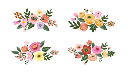 Botanical flower bouquet, flowers vector design  bouquets illustration for invitation card poster  label banner signs sticker canvas print wallpaper  Vector illustration
