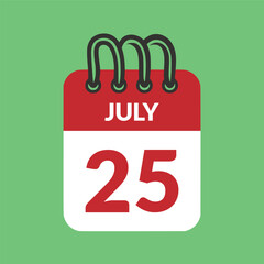 July 25 Calendar icon vector illustration.