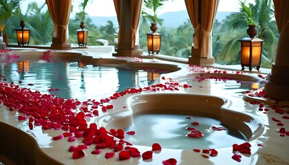 Relaxing spa experience with rose petals luxury resort photography tranquil environment indoor view wellness concept