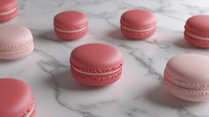 3D render of pink and red macarons in circle