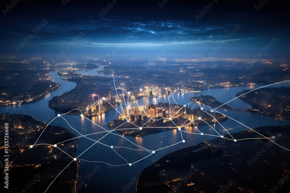 Aufkleber global network connections on earth. global data exchange, technology, innovation and 5g internet co