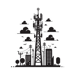 Cell Phone Tower silhouette vector illustration