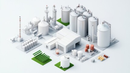 Isometric 3D Illustration of Agricultural Chemical Production Facility