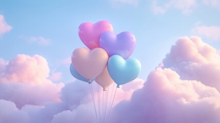 Dreamy 3D Heart Balloon Bouquet in Pastel Clouds