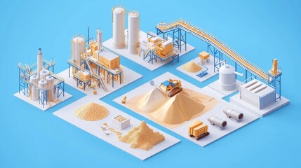 Isometric 3D Visualization of a Clean Mining Plant Setup