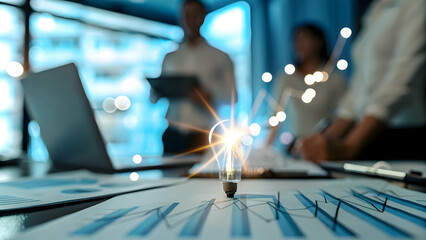 Creative Team Brainstorming Growth Ideas with Bokeh Background for Collaboration and Empowerment in Conceptual Projects