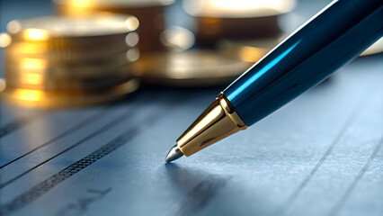 Macro Shot Pen Signing Financial Contract Document Symbolizing Commitment Investment Growth Copy Space Photo Stock