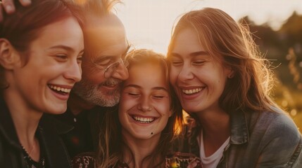 happy family, caucasian parents, teenage daughter, family fun