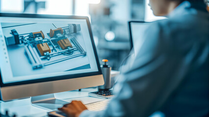 Engineer Analyzing Digital Twin Model of Machinery for Predictive Maintenance in Advanced Digital Factory Setting