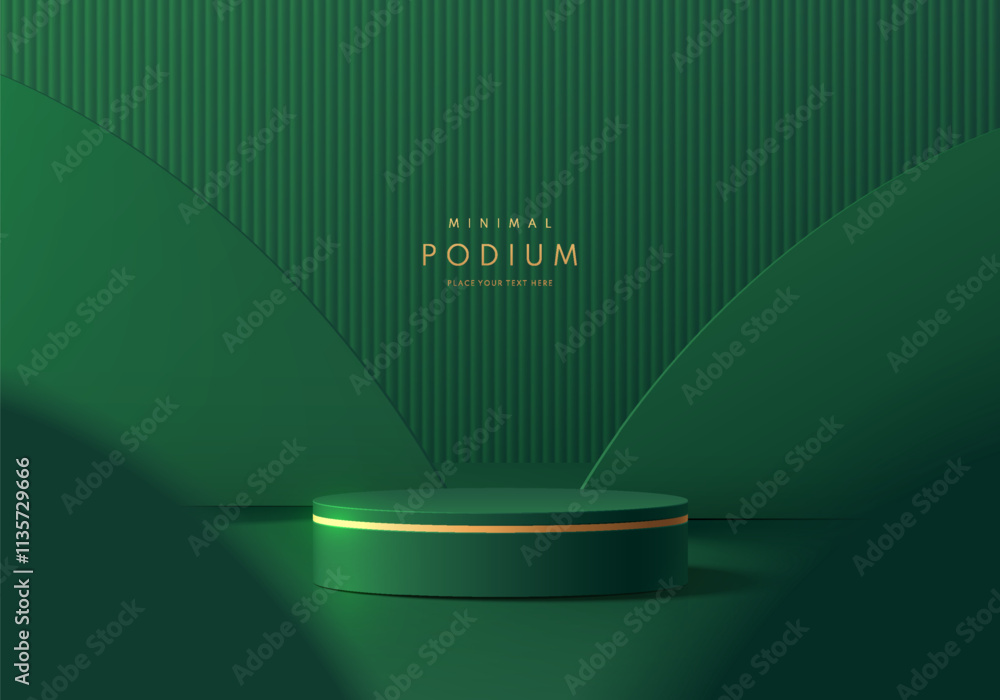 Canvas Prints dark green 3d cylindrical podium background with curve backdrop. studio wall scene. minimalist mocku