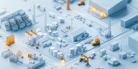 Detailed Isometric 3D Depiction of an Industrial Estate Layout