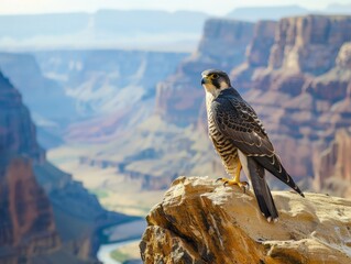 Fototapeta premium Peregrine Falcon Perched on a Cliff in the Grand Canyon