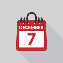 December 7 Calendar icon vector illustration.