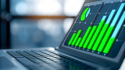 Close Up Laptop Screen Eco Friendly Financial Software Interface Green Analytics Concept Digital Innovation Green Finance