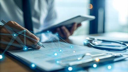Naklejka premium Healthcare Financial Advisor Negotiating Suppliers on Plain Background for Strategic Cost Management in Healthcare