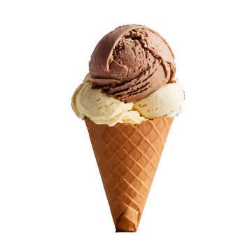 chocolate and vanilla ice cream in a cone