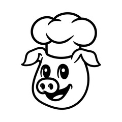 fun cartoon character of chef pig head isolated drawing line art style sketch classic vintage design illustration
