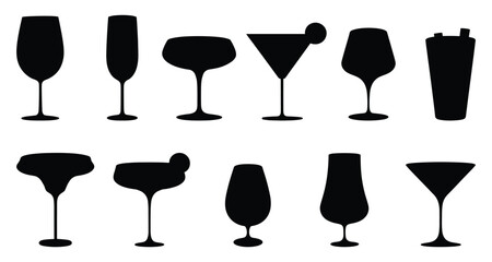Silhouette drinking glasses for cocktails and beverages vector illustration