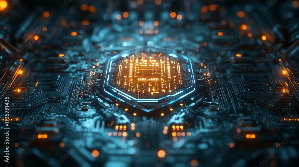 Aufkleber futuristic circuit board technology ai digital innovation microchip electronics abstract background