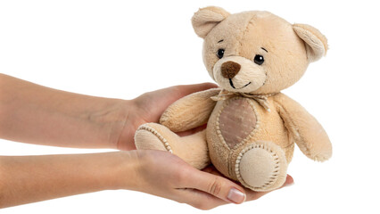 Obraz premium hand hold a teddy bear isolated on white