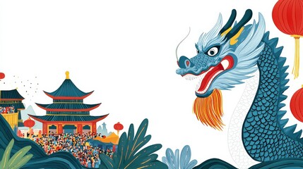 Cultural Festival Celebrating Dragon Dance in China Travel Destination Asia Colorful Illustration Vibrant Environment Cultural Heritage