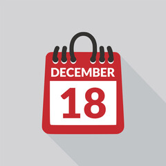 December 18 Calendar icon vector illustration.
