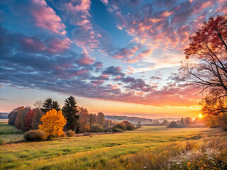sunset in the forest. sky, sunset, landscape, nature, sun, cloud, tree, field, mountain, sunrise, clouds, grass, autumn, meadow, summer, forest, evening, sunlight, green, orange, yellow, view, horizon