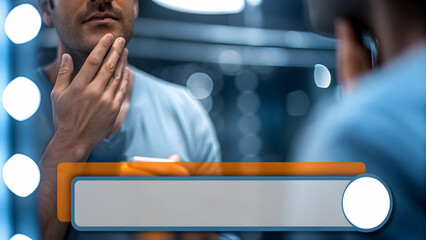 Man Applying Face Toner Close Up with Soft Bokeh Background for Skincare Self Care Copy Space