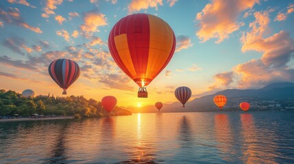 Fototapeta premium hot air balloons over water